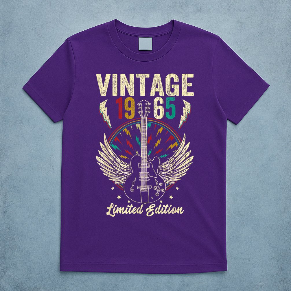 Vintage Born In 1965 60th Birthday 60 Years Old Guitar T-Shirt