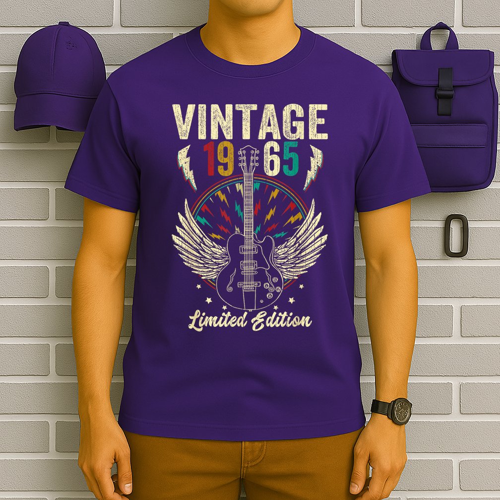 Vintage Born In 1965 60th Birthday 60 Years Old Guitar T-Shirt