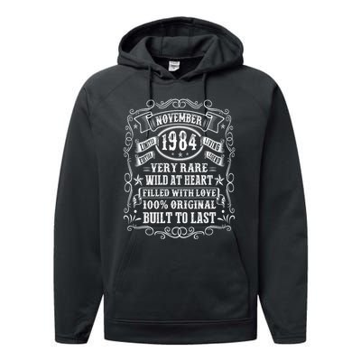 Vintage Born In November 1984 40th Birthday 40 Years Old Performance Fleece Hoodie