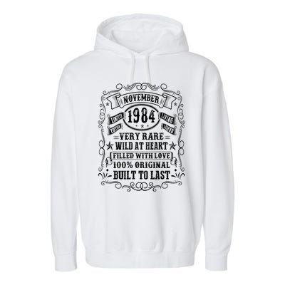 Vintage Born In November 1984 40th Birthday 40 Years Old Garment-Dyed Fleece Hoodie