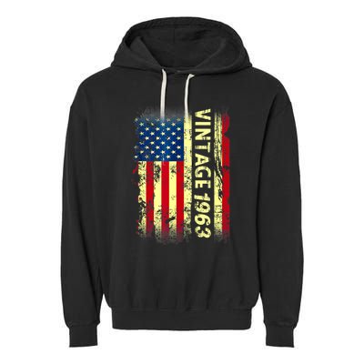 Vintage Born In 1963 Patriotic American Flag Birthday Garment-Dyed Fleece Hoodie