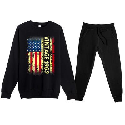 Vintage Born In 1963 Patriotic American Flag Birthday Premium Crewneck Sweatsuit Set