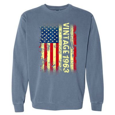 Vintage Born In 1963 Patriotic American Flag Birthday Garment-Dyed Sweatshirt