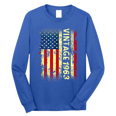 Vintage Born In 1963 Patriotic American Flag Birthday Long Sleeve Shirt