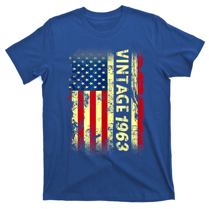 Vintage Born In 1963 Patriotic American Flag Birthday T-Shirt