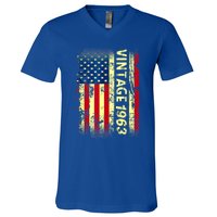 Vintage Born In 1963 Patriotic American Flag Birthday V-Neck T-Shirt