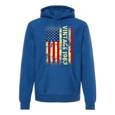 Vintage Born In 1963 Patriotic American Flag Birthday Premium Hoodie