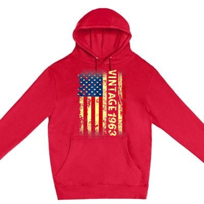 Vintage Born In 1963 Patriotic American Flag Birthday Premium Pullover Hoodie