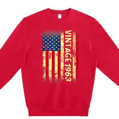 Vintage Born In 1963 Patriotic American Flag Birthday Premium Crewneck Sweatshirt