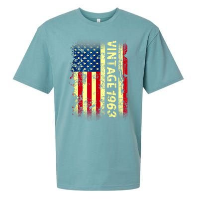 Vintage Born In 1963 Patriotic American Flag Birthday Sueded Cloud Jersey T-Shirt