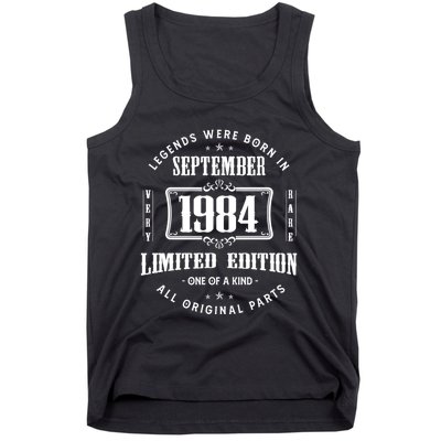 Vintage Born In September 1984 40th Birthday 40 Years Old Tank Top