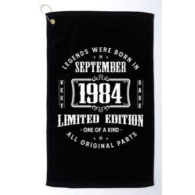 Vintage Born In September 1984 40th Birthday 40 Years Old Platinum Collection Golf Towel