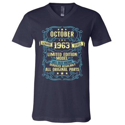 Vintage Born In October 1963 Birthday V-Neck T-Shirt