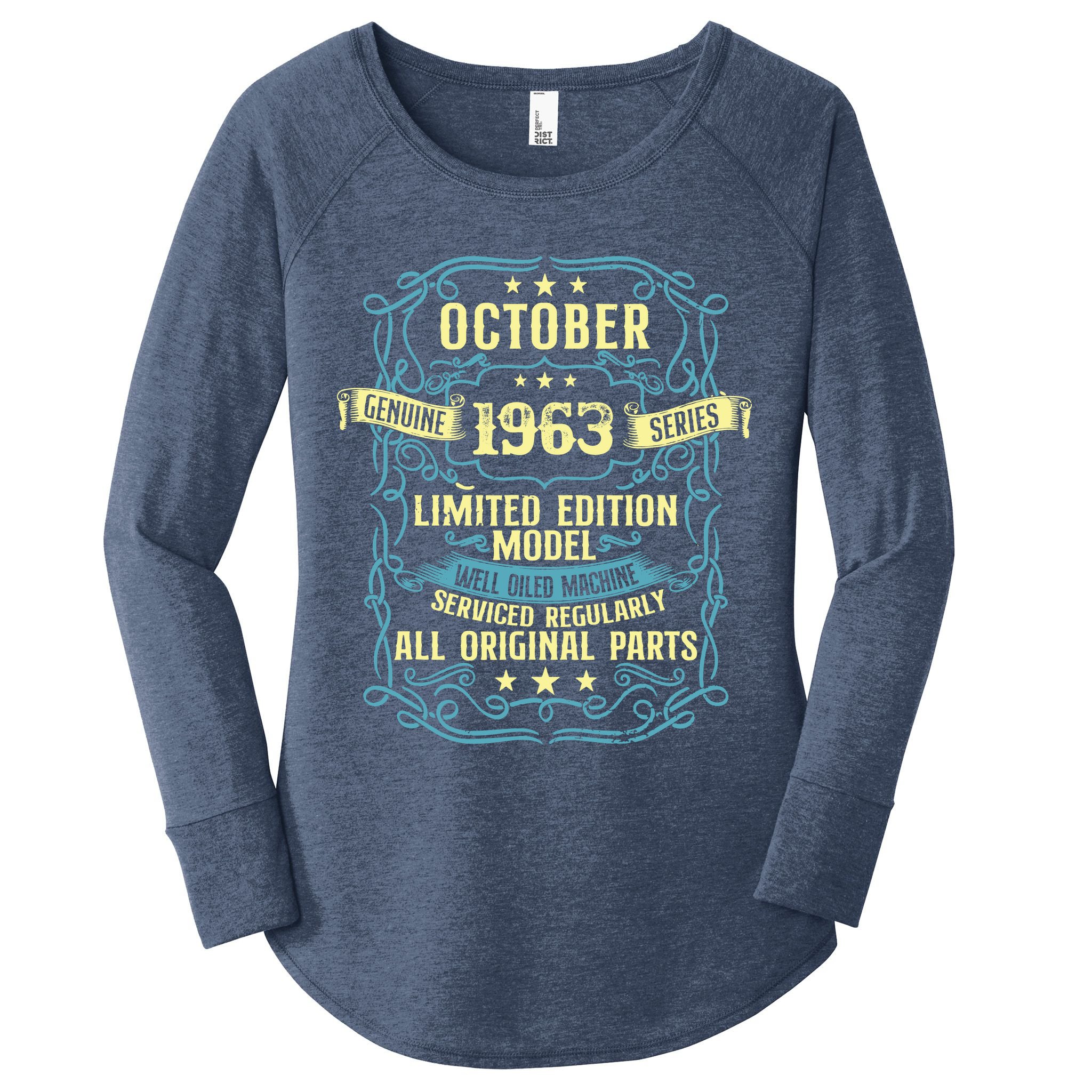 Vintage Born In October 1963 Birthday Women's Perfect Tri Tunic Long Sleeve Shirt