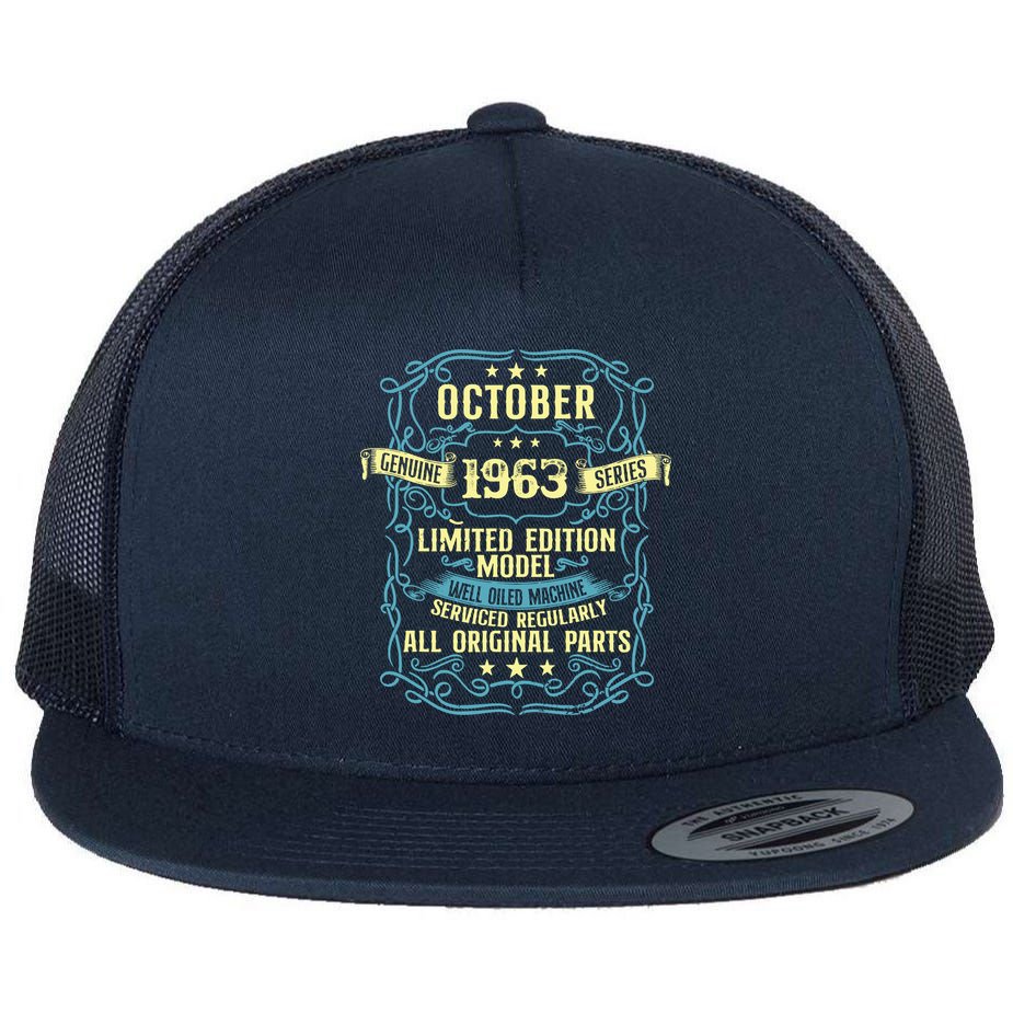 Vintage Born In October 1963 Birthday Flat Bill Trucker Hat