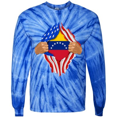 Venezuelan Blood Inside Me Venezuela Flag Gift Tie-Dye Long Sleeve Shirt