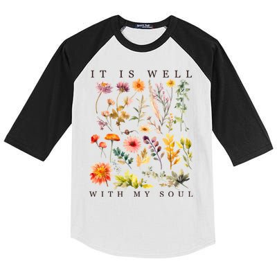 Vintage Boho It Is Well With My Soul Floral Wild Flowers Kids Colorblock Raglan Jersey