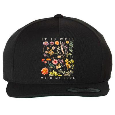 Vintage Boho It Is Well With My Soul Floral Wild Flowers Wool Snapback Cap