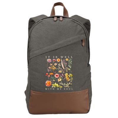 Vintage Boho It Is Well With My Soul Floral Wild Flowers Cotton Canvas Backpack