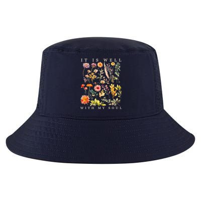 Vintage Boho It Is Well With My Soul Floral Wild Flowers Cool Comfort Performance Bucket Hat