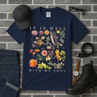 Vintage Boho It Is Well With My Soul Floral Wild Flowers Tall T-Shirt