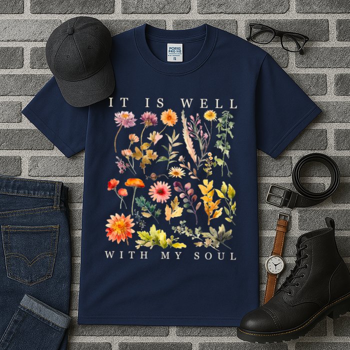 Vintage Boho It Is Well With My Soul Floral Wild Flowers Tall T-Shirt