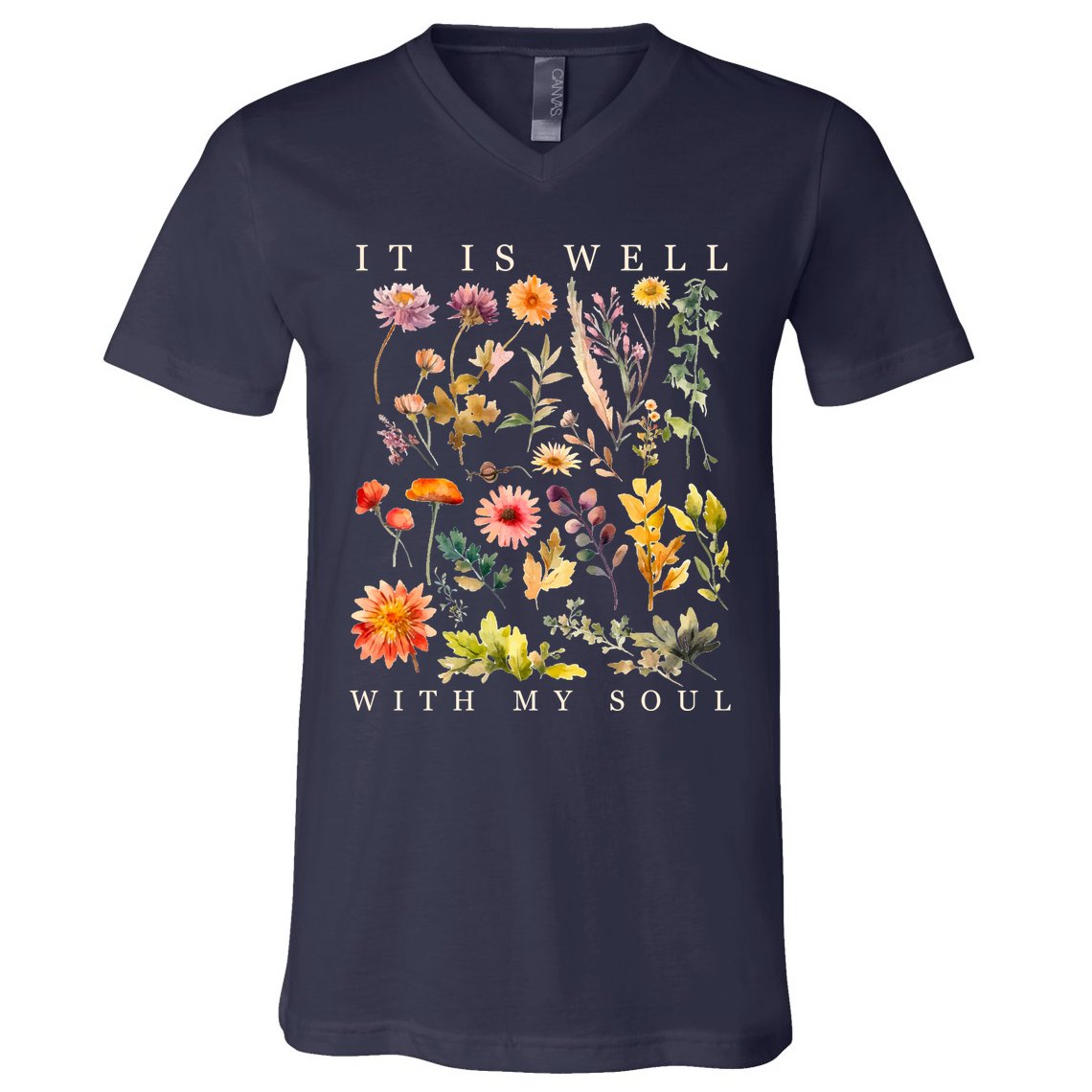 Vintage Boho It Is Well With My Soul Floral Wild Flowers V-Neck T-Shirt