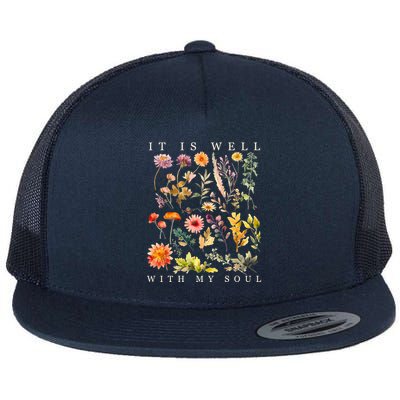 Vintage Boho It Is Well With My Soul Floral Wild Flowers Flatbill Hat