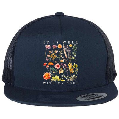 Vintage Boho It Is Well With My Soul Floral Wild Flowers Flat Bill Trucker Hat