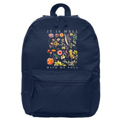 Vintage Boho It Is Well With My Soul Floral Wild Flowers 16 in Basic Backpack