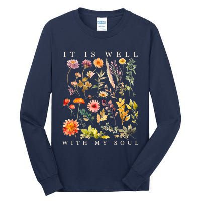 Vintage Boho It Is Well With My Soul Floral Wild Flowers Tall Long Sleeve T-Shirt
