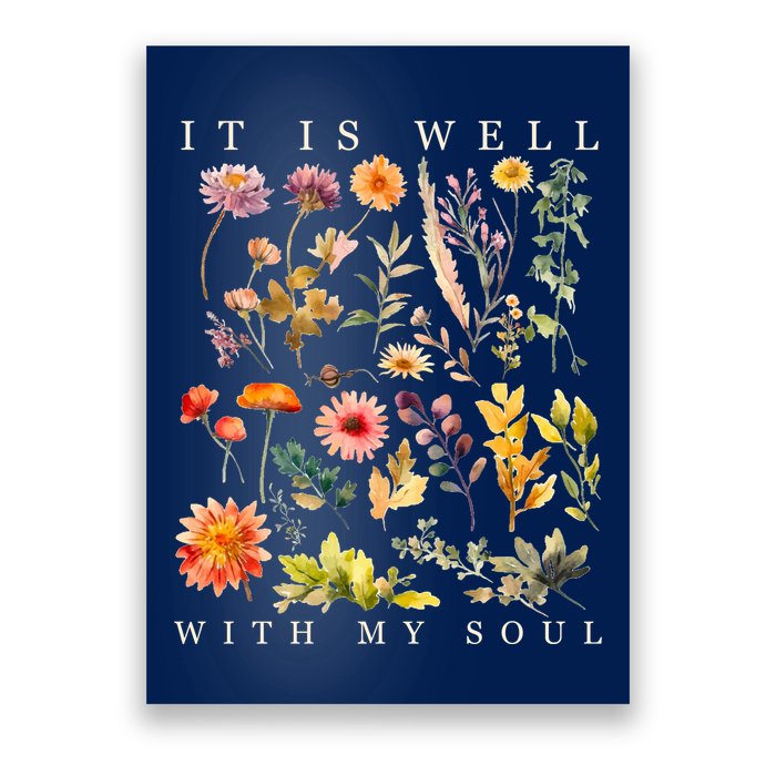 Vintage Boho It Is Well With My Soul Floral Wild Flowers Poster