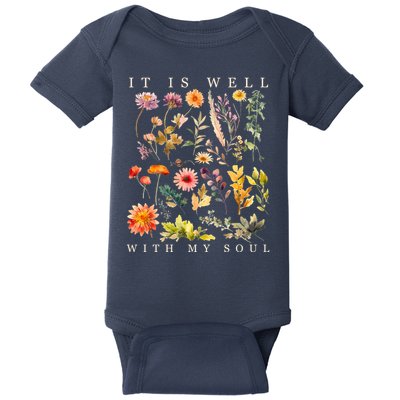 Vintage Boho It Is Well With My Soul Floral Wild Flowers Baby Bodysuit
