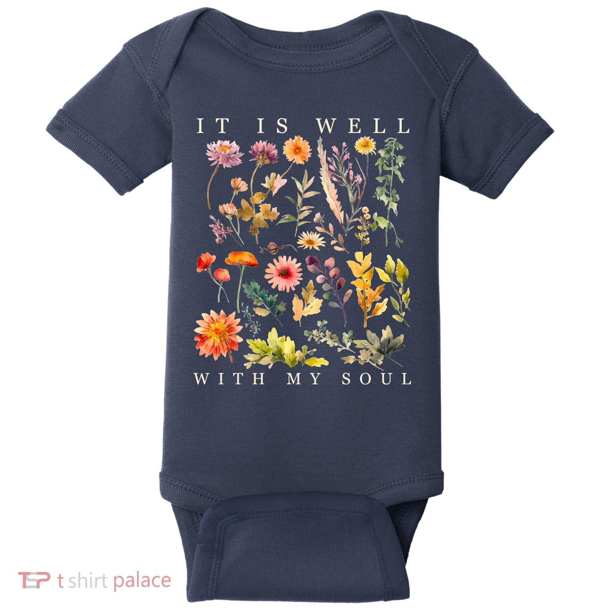 Vintage Boho It Is Well With My Soul Floral Wild Flowers Baby Bodysuit