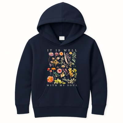 Vintage Boho It Is Well With My Soul Floral Wild Flowers Kids Hoodie