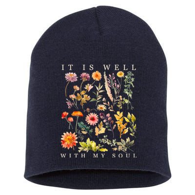 Vintage Boho It Is Well With My Soul Floral Wild Flowers Short Acrylic Beanie