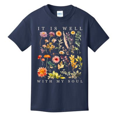 Vintage Boho It Is Well With My Soul Floral Wild Flowers Kids T-Shirt