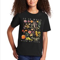 Vintage Boho It Is Well With My Soul Floral Wild Flowers Kids T-Shirt