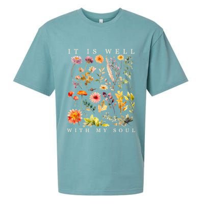 Vintage Boho It Is Well With My Soul Floral Wild Flowers Sueded Cloud Jersey T-Shirt