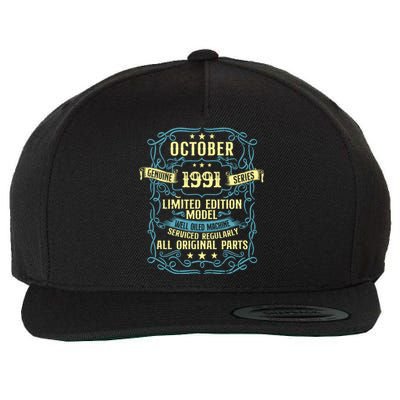 Vintage Born In October 1991 Birthday Wool Snapback Cap