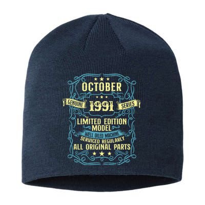 Vintage Born In October 1991 Birthday Sustainable Beanie