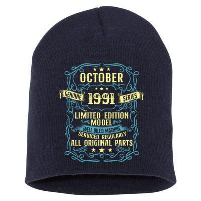 Vintage Born In October 1991 Birthday Short Acrylic Beanie