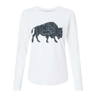 Vintage Buffalo I Distressed Bison Womens Cotton Relaxed Long Sleeve T-Shirt