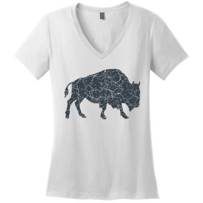 Vintage Buffalo I Distressed Bison Women's V-Neck T-Shirt