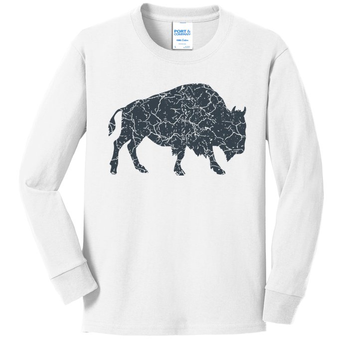 Vintage Buffalo I Distressed Bison Kids Long Sleeve Shirt