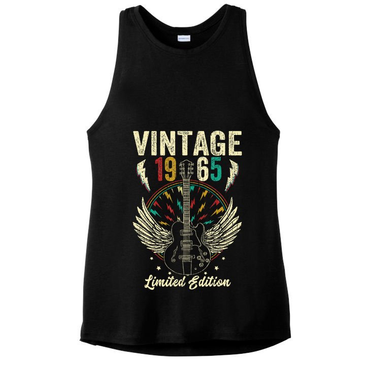 Vintage Born In 1965 60th Birthday Gifts 60 Years Old Guitar Gift Ladies PosiCharge Tri-Blend Wicking Tank