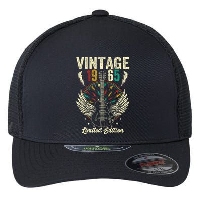 Vintage Born In 1965 60th Birthday Gifts 60 Years Old Guitar Gift Flexfit Unipanel Trucker Cap