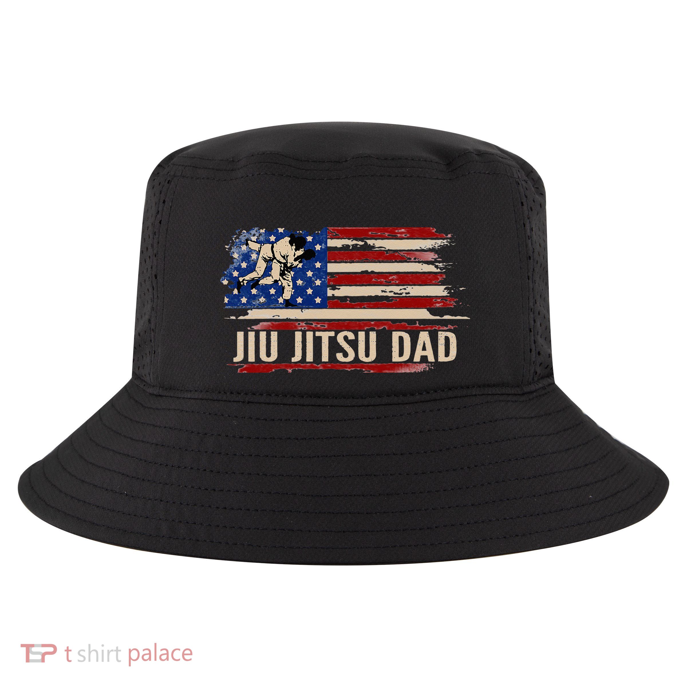 Vintage BJJ JiuJitsu Dad American USA Flag Sports Gift Cool Comfort Performance Bucket Hat
