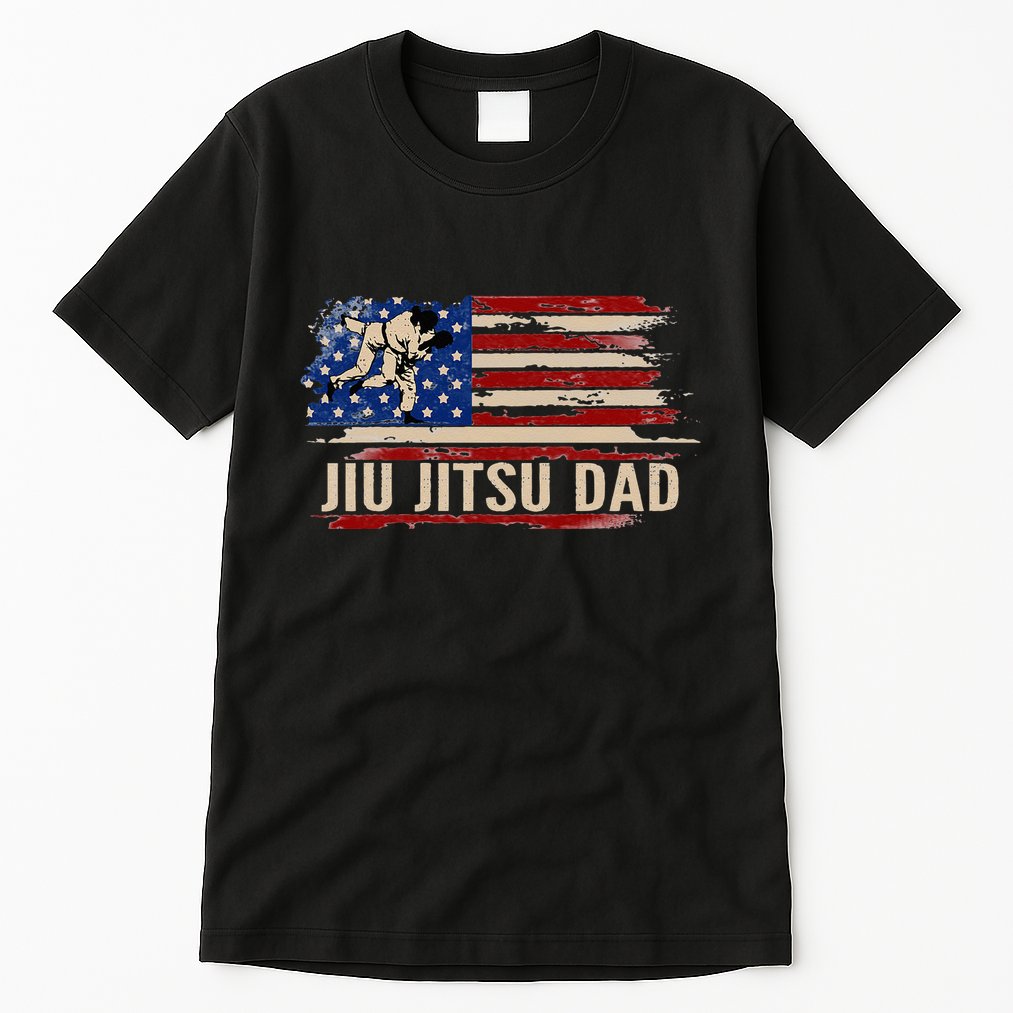 Vintage BJJ JiuJitsu Dad American USA Flag Sports Gift Tall T-Shirt