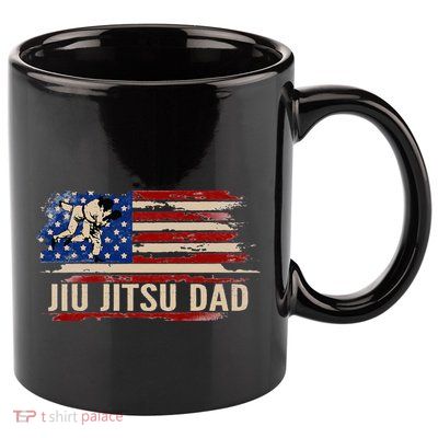 Vintage BJJ JiuJitsu Dad American USA Flag Sports Gift 11oz C Handle Ceramic Mug